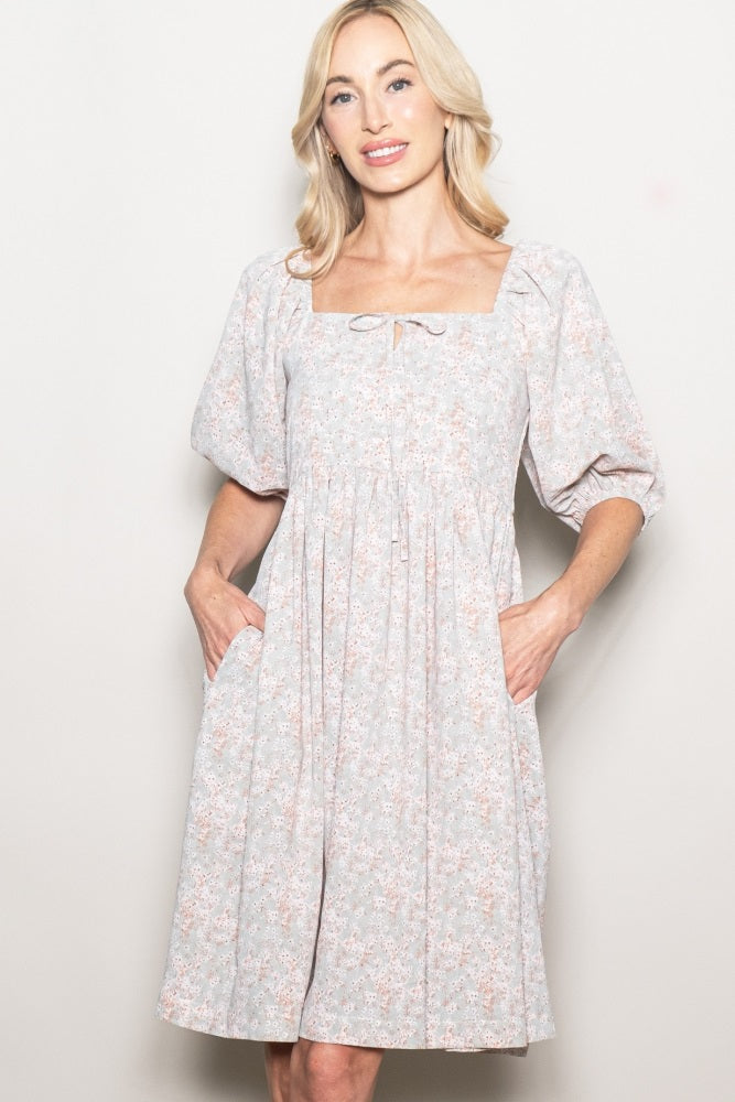 Light Olive Floral Front Tie Maternity Dress