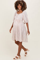 Light Olive Floral Front Tie Maternity Dress