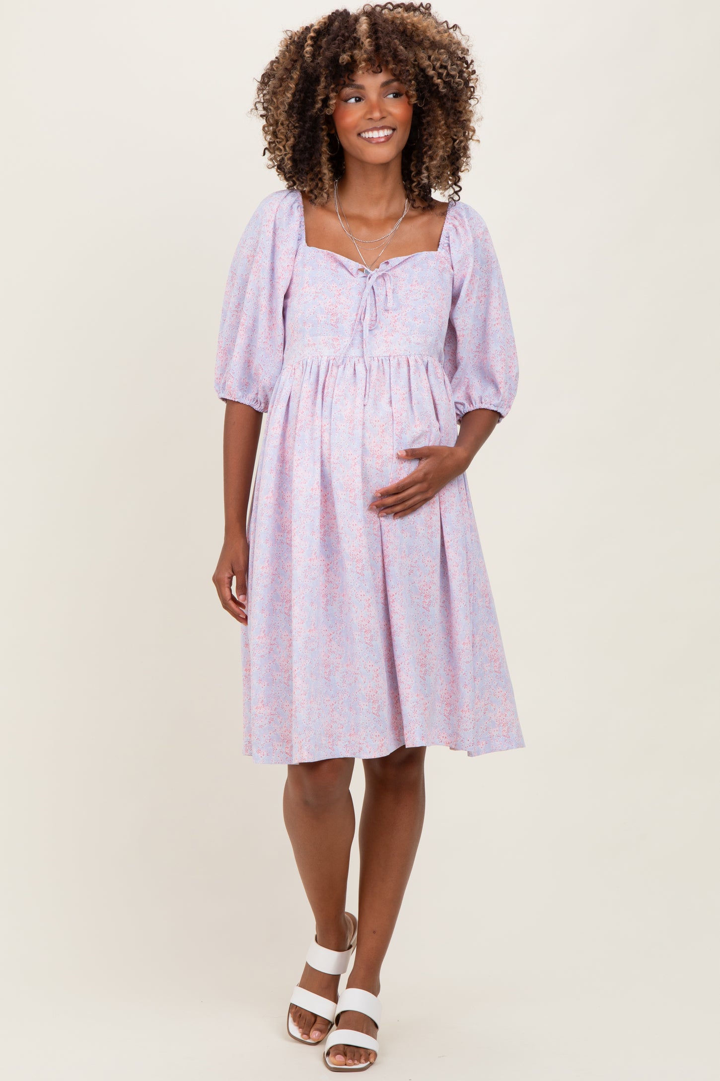 Lavender Floral Front Tie Maternity Dress