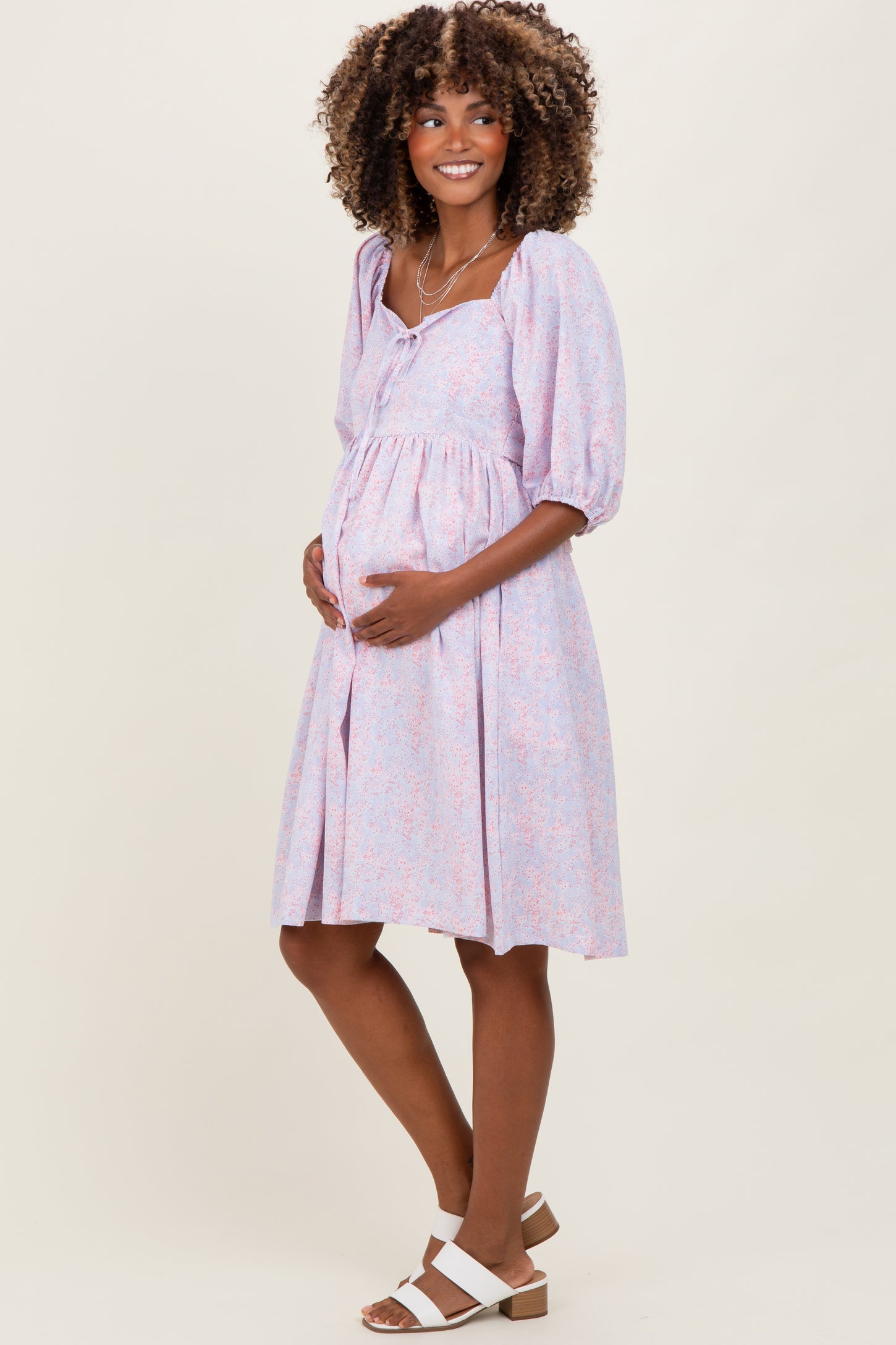 pink and blue dress maternity Watch Gender Reveal Baby Shower on Amazon Live including a replacement or refund if applicable PinkBlush Blue Printed Fitted Maternity