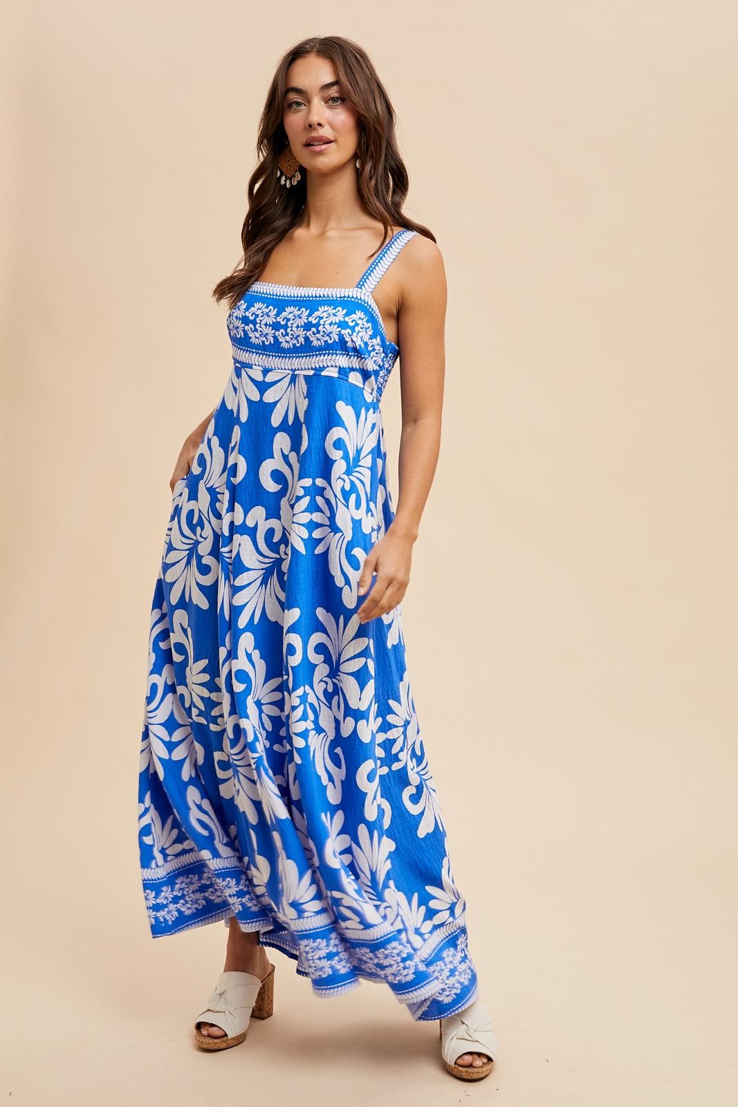 Blue Resort Border Print Maxi Dress