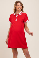 Red Sporty Maternity Polo Dress