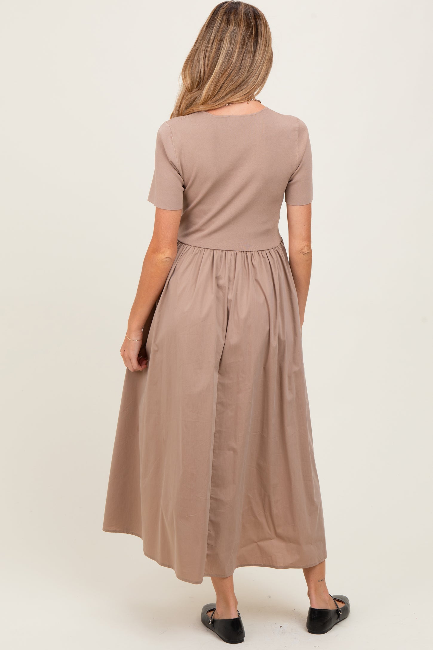 Taupe Solid Maternity Maxi Dress