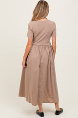 Taupe Solid Maternity Maxi Dress