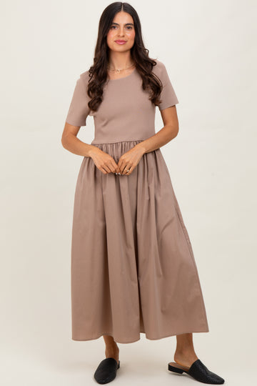 Taupe Solid Maxi Dress