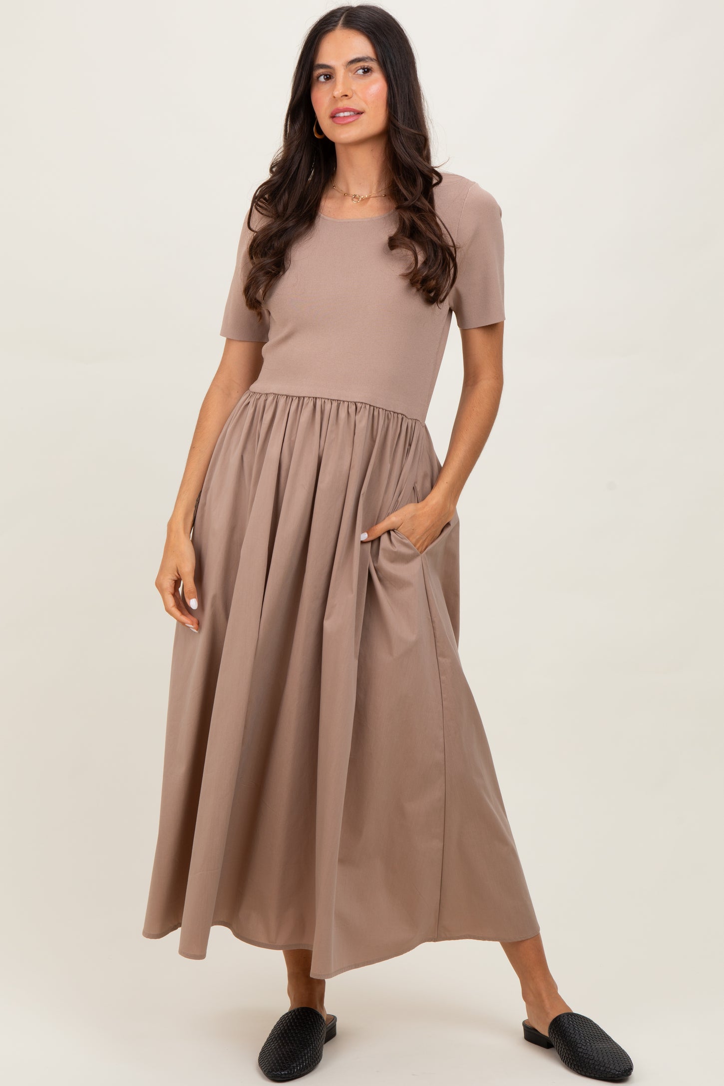 Taupe Solid Maternity Maxi Dress