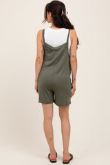 Green Olive Front Pocket Overall Knit Maternity Romper