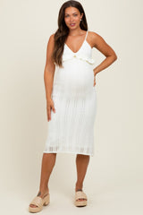 Ivory Sleeveless Frill Sweater Maternity Midi Dress