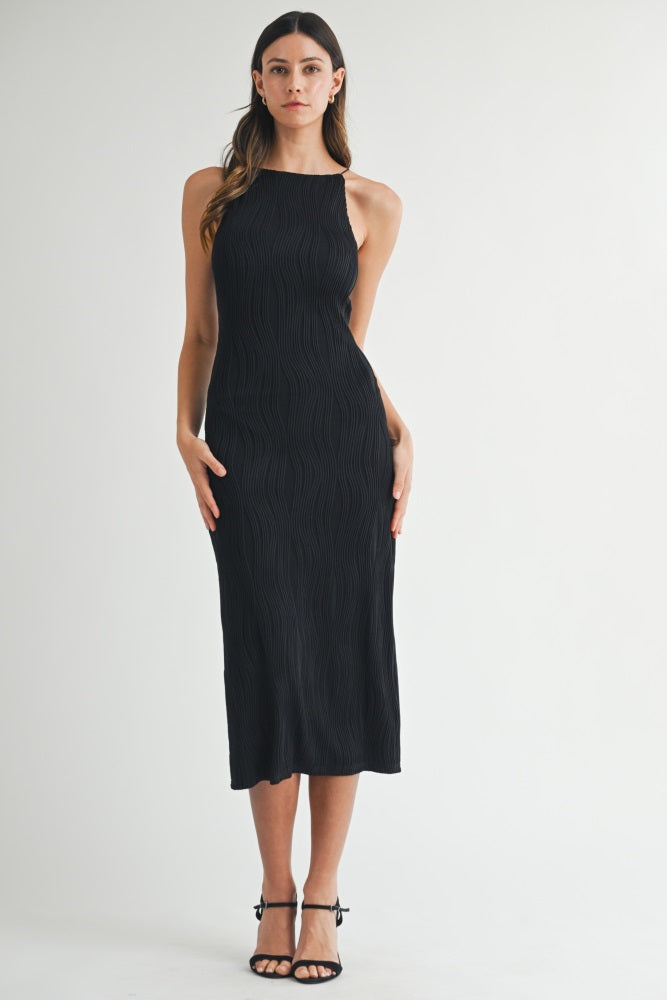 Black Textured Sleeveless Fitted Maternity Midi Dress