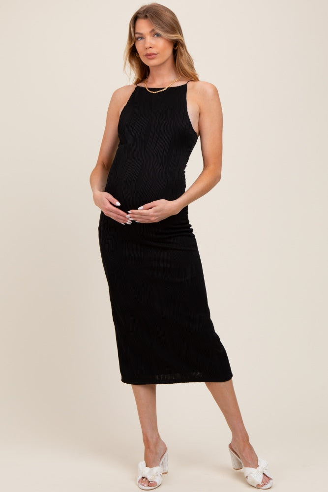 black midi dress maternity Angel Maternity Eliza Maternity Ribbed Tube Midi Dress In Black