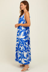 Blue Floral Scoop Tie Back Maxi Dress