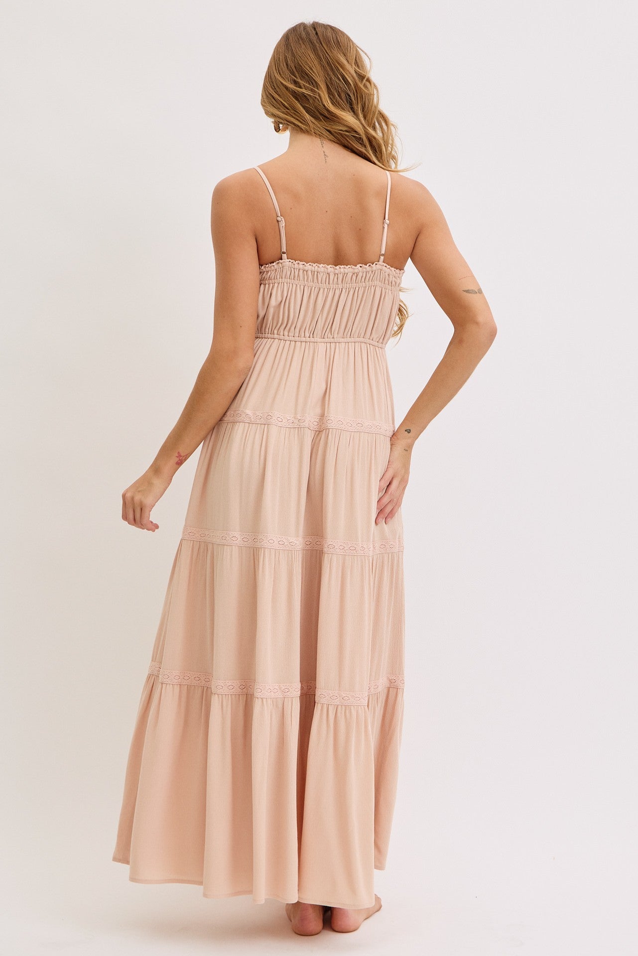 CreamLace Tiered Sleeveless Maxi Dress