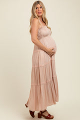 Cream Lace Tiered Sleeveless Maternity Maxi Dress