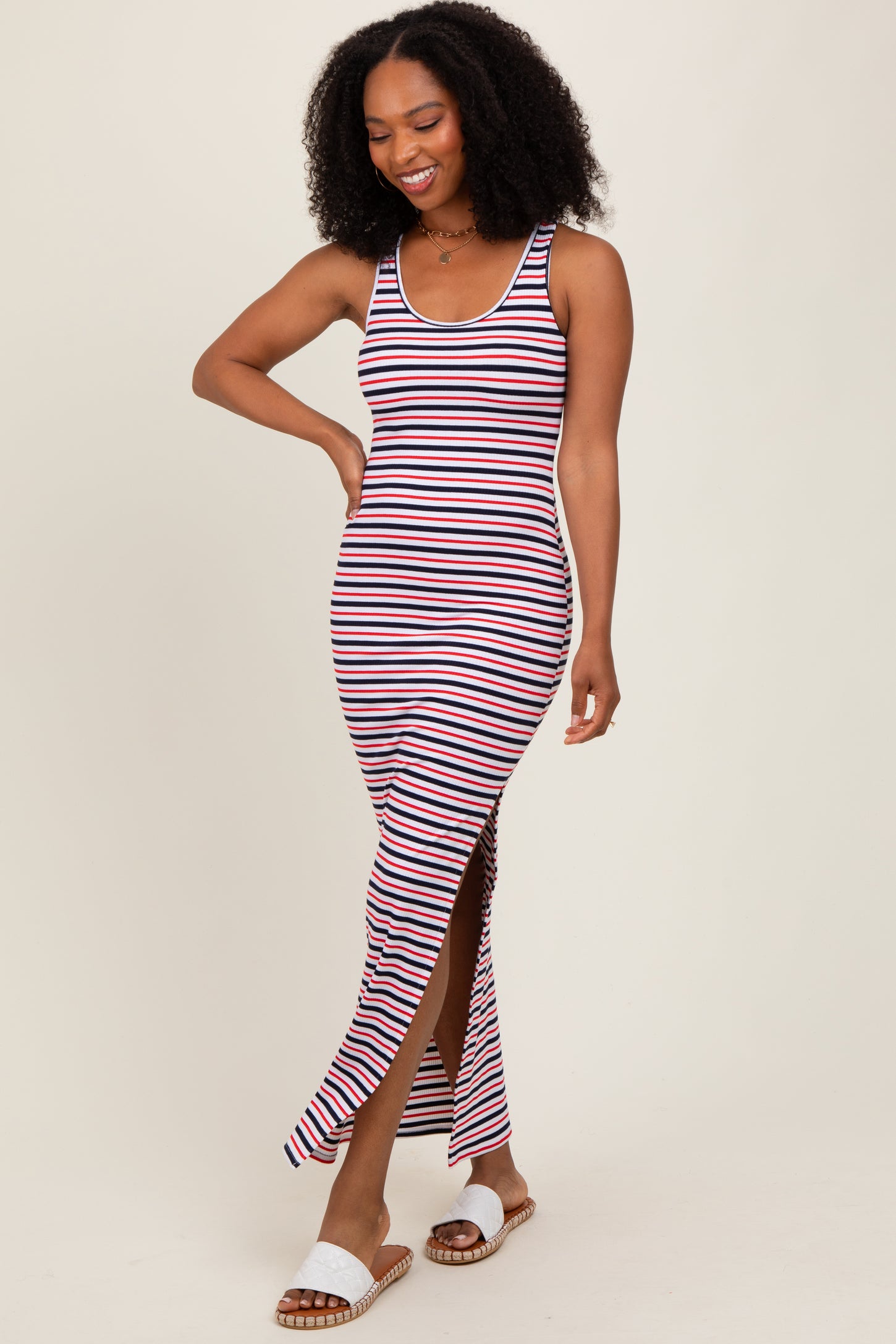 Multicolor Striped Side Slit Maxi Dress