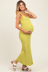 Lime Striped Ribbed Sleeveless Maternity Maxi Dress
