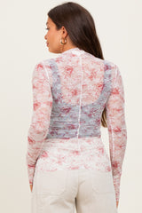 Pink Floral Mesh Lace Long Sleeve Maternity Top
