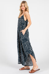 Charcoal Leaf Print Tulip Hem Jumpsuit
