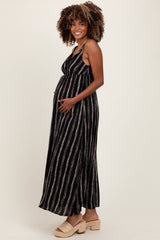 Black Striped Double Strap V-Neck Maternity Maxi Dress