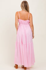 Light Pink Gathered Front Tie Maxi Dress