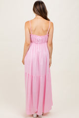 Light Pink Gathered Front Tie Maternity Maxi Dress