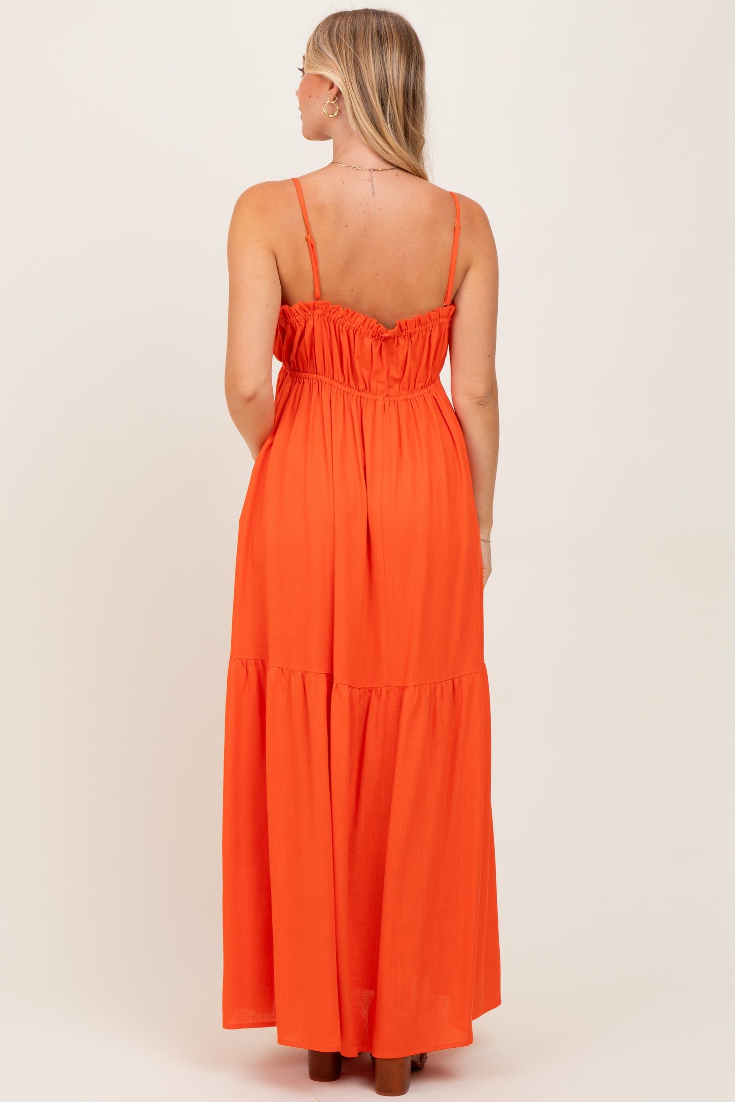 orange front tie dress Plunge Halterneck Tie Front Cut Out Maxi Dress In Orange | EGO US