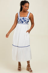 White Floral Embroidered Cutout Tie Back Maternity Midi Dress