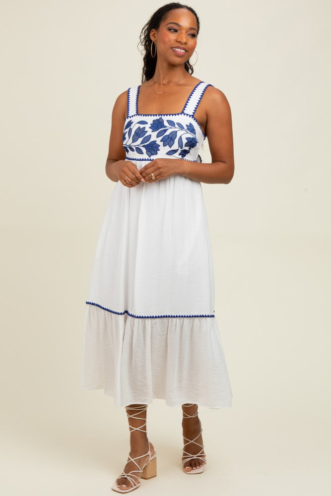White Floral Embroidered Cutout Tie Back Midi Dress White Floral Embroidered Cutout Tie Back Midi Dress
