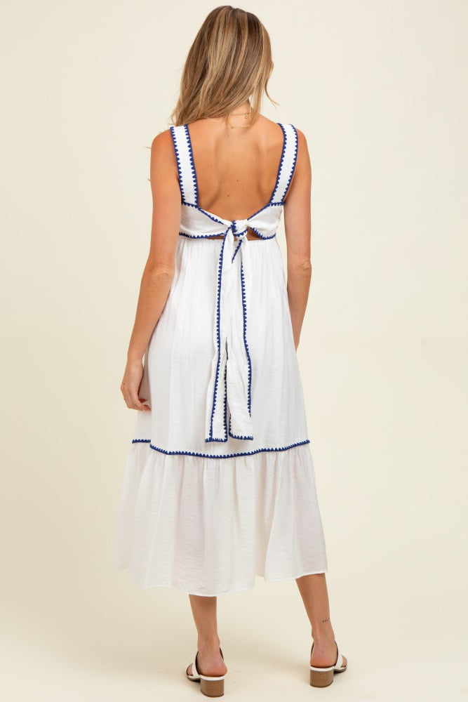 White Floral Embroidered Cutout Tie Back Maternity Midi Dress