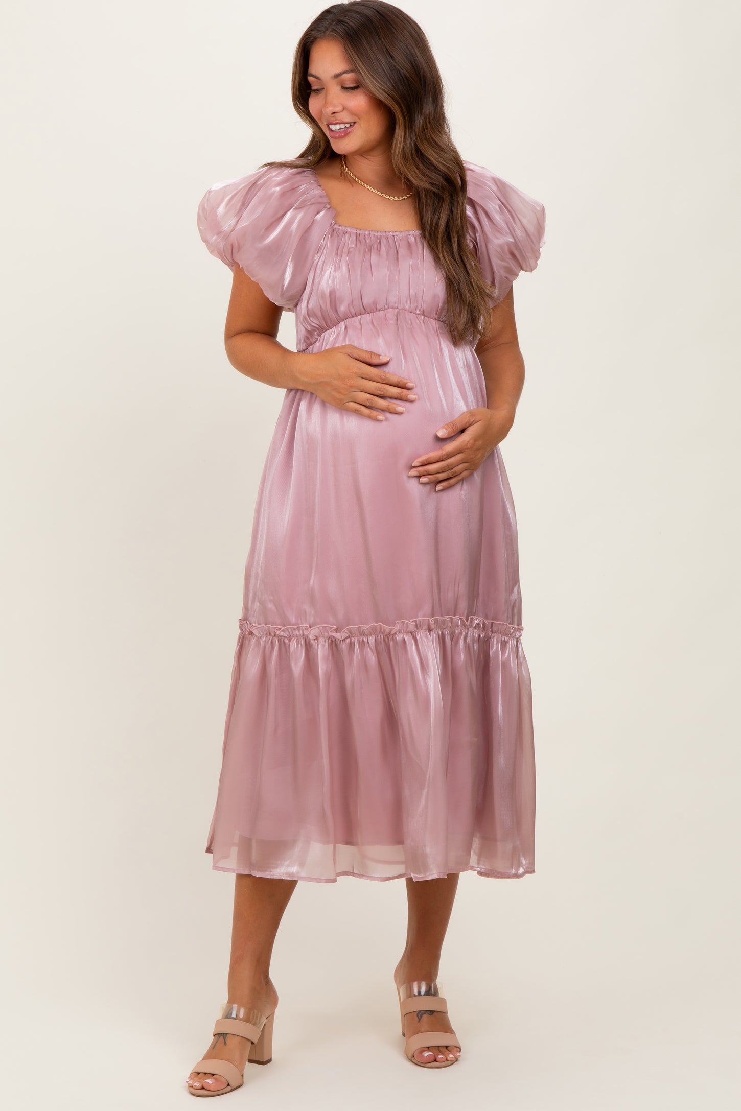 pink organza puff sleeve dress MNM Couture GOS2535
