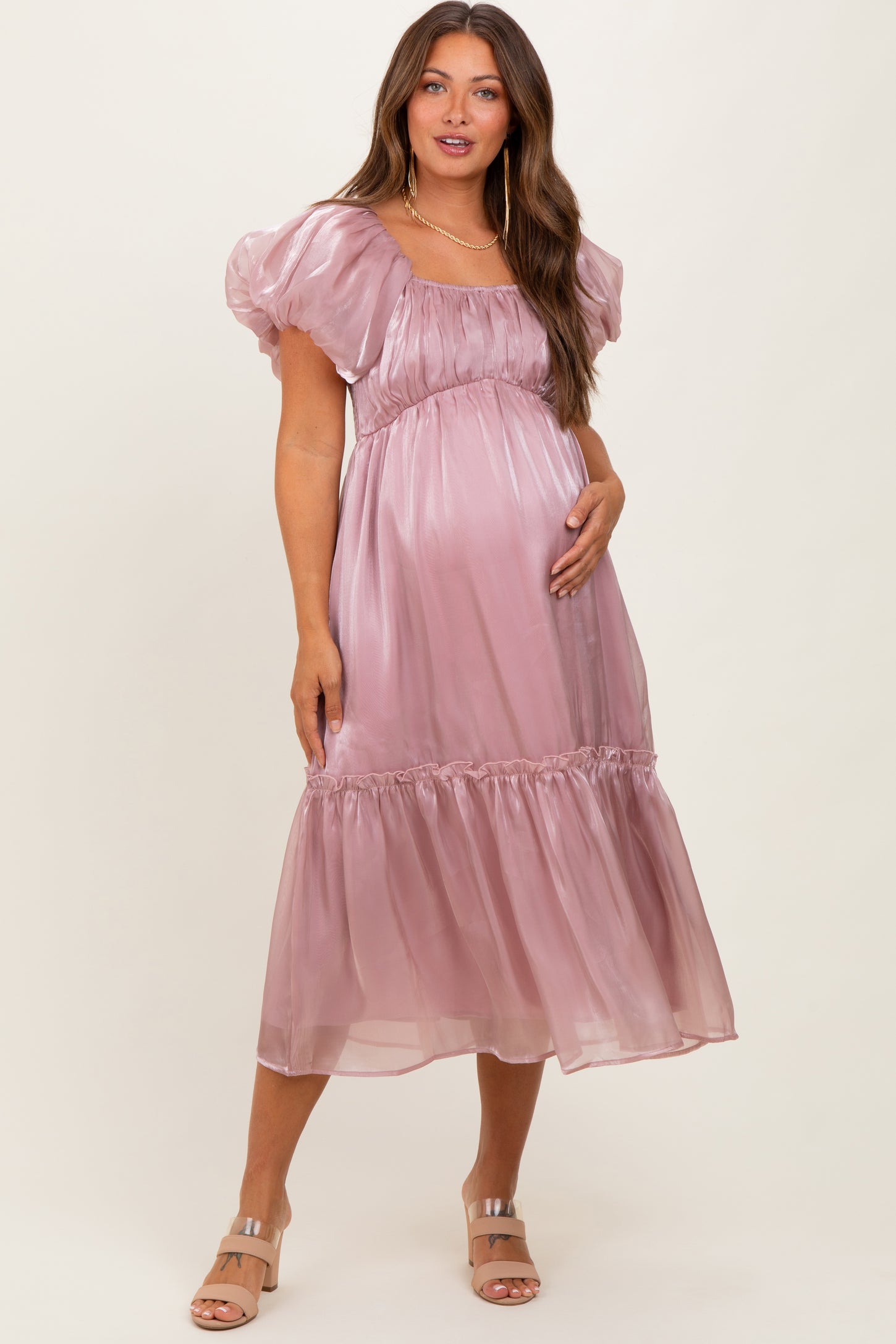 organza maternity dress Iridescent Organza Maternity Dress Ethereal Pastel Pleated Flowing Train Pregnancy Photoshoot