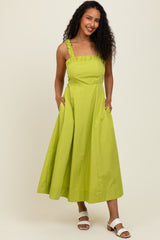 Lime Back Bow Tie Detail Sleeveless Midi Dress