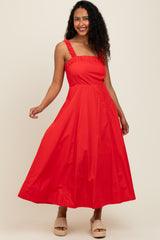 Red Back Bow Tie Detail Sleeveless Maternity Midi Dress