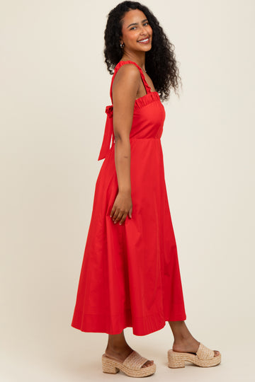 Red Back Bow Tie Detail Sleeveless Midi Dress