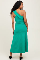 Green One Shoulder Knit Sleeveless Maternity Maxi Dress
