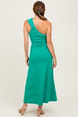 Green One Shoulder Knit Sleeveless Maxi Dress