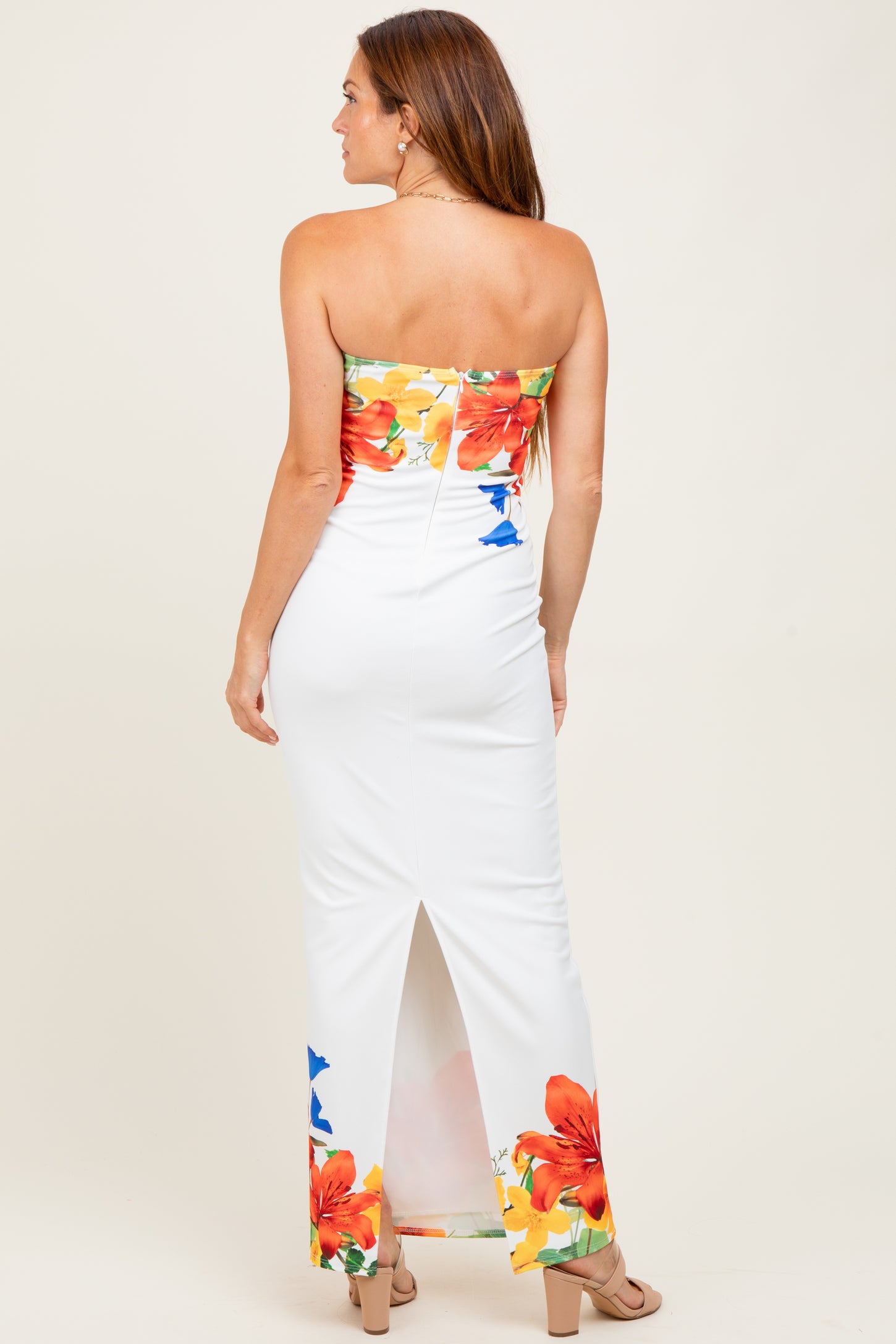 Ivory Floral Strapless Maxi Dress