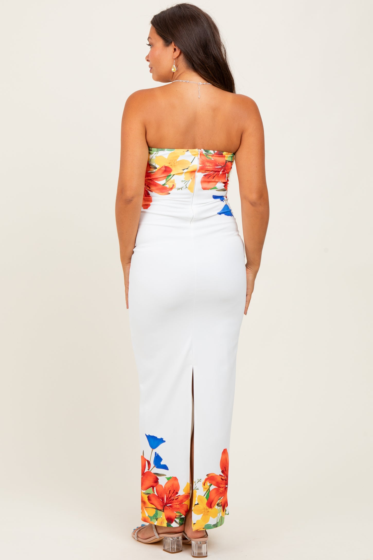 Ivory Floral Strapless Maternity Maxi Dress