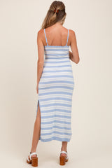 Light Blue Patterned Sleeveless Maternity Maxi Dress