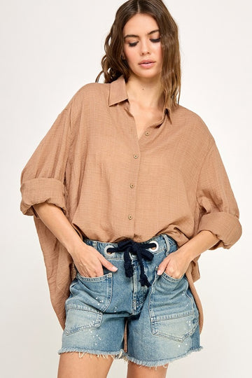 Mocha Oversized Button Down Shirt