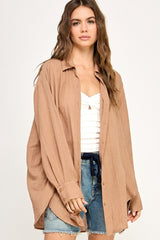 Mocha Oversized Maternity Button Down Shirt