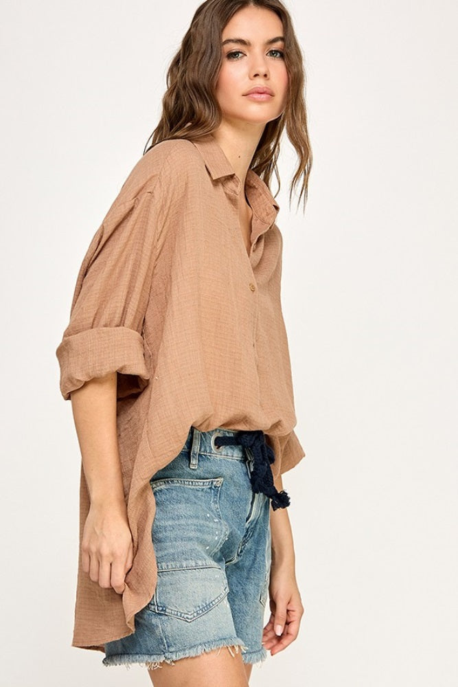 Mocha Oversized Button Down Shirt