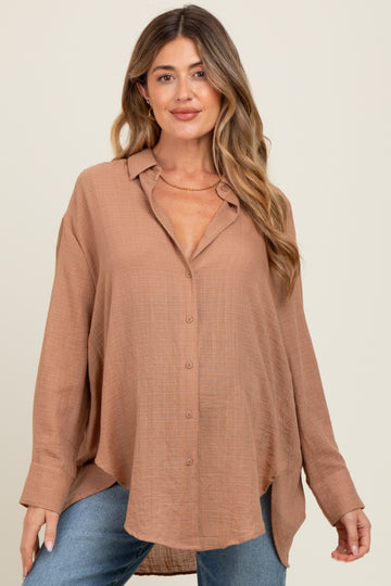 Mocha Oversized Maternity Button Down Shirt