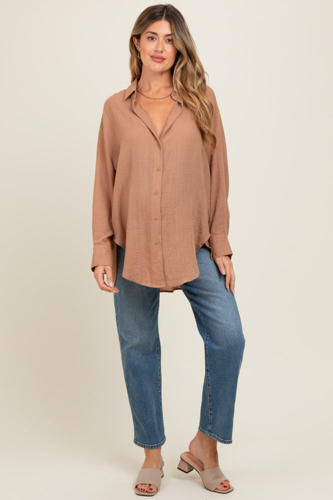 Mocha Oversized Maternity Button Down Shirt