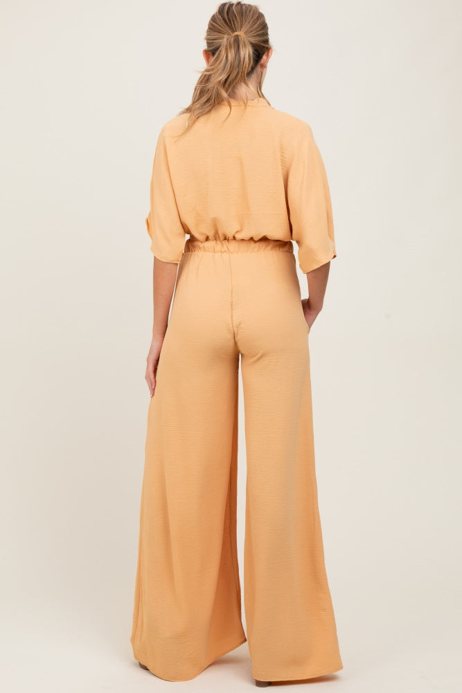 Peach Crop Blouse Wide Leg Pant Maternity Set
