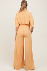 Peach Crop Blouse Wide Leg Pant Maternity Set