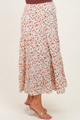 Ivory Floral Smocked Waist Maternity Maxi Skirt