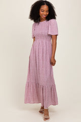 Mauve Floral Smocked Midi Dress