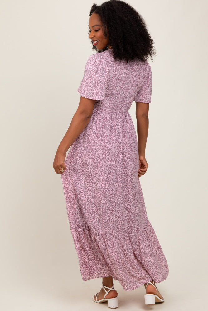 Mauve Floral Smocked Midi Dress