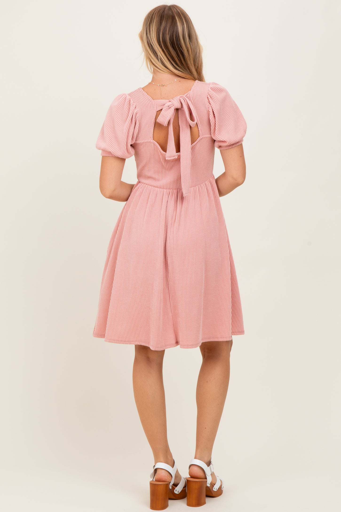 Mauve Square Neck Puff Sleeve Rib Babydoll Dress PinkBlush Mauve Square Neck Puff Sleeve Rib Babydoll Dress PinkBlush