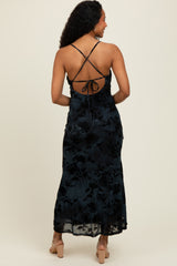 Charcoal Mesh Floral Overlay Midi Dress